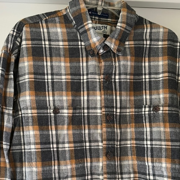 Duluth Trading Co Plaid Button Up Cotton Shirt Gray Tan White Mens XL Tall - Picture 3 of 8